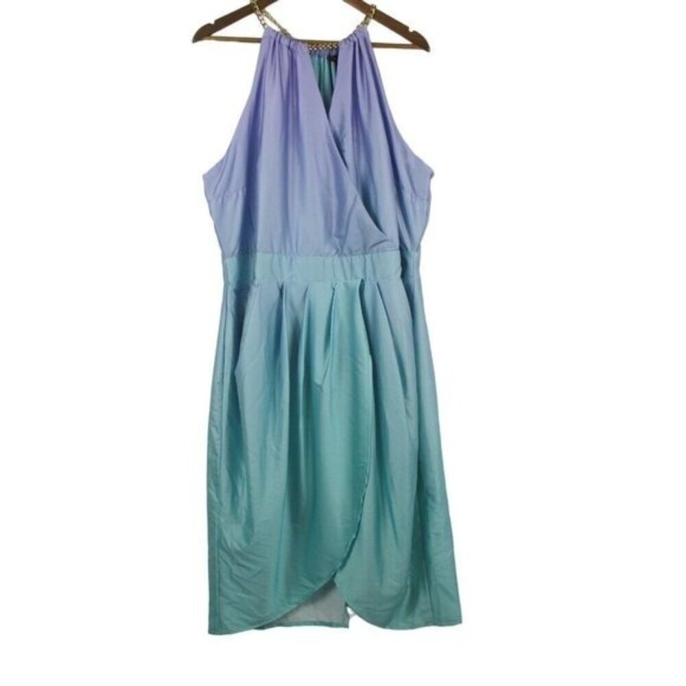 Ashley Stewart Ombre Sleeveless Wrap Dress Purple Blue 3X Spring Cocktail Dress - Picture 2 of 6